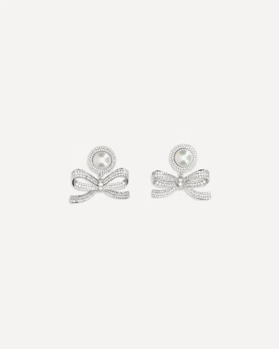 Self-portrait Pearl Bow Drop Earrings In Gray