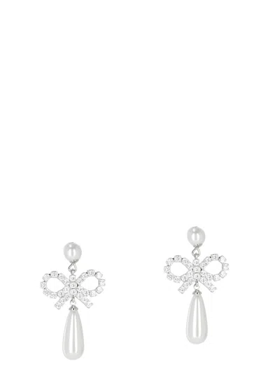 Self-portrait Pearl Bow Droplet Earrings In Metallic