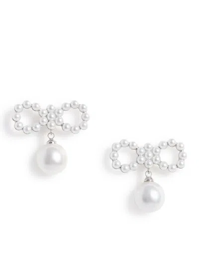 Self-portrait Pearl Bow Earrings In Gray