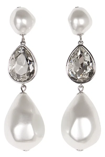 Self-portrait Pearl Crystal Droplet Earrings In Metallic