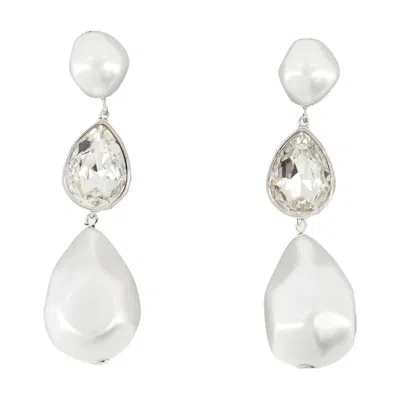 Self-portrait Pearl Crystal Droplet Earrings In White