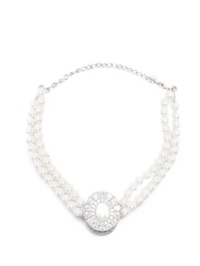 Self-portrait Pearl Crystal-embellished Choker In Yellow