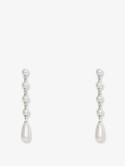 Self-portrait Pearl Droplet Earrings In Metallic