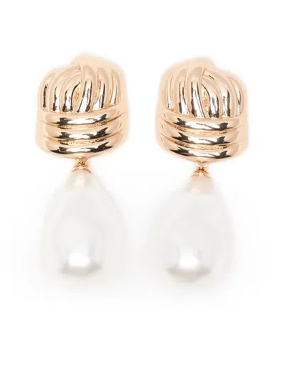 Self-portrait Pearl Earrings With Golden Knot In Multi