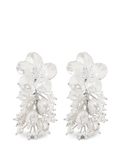 Self-portrait Pearl Flower Beaded Cluster Earrings In Silver