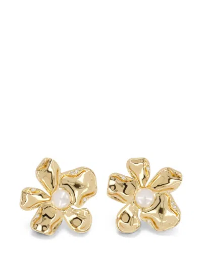 Self-portrait Pearl Flower Earrings In Gold