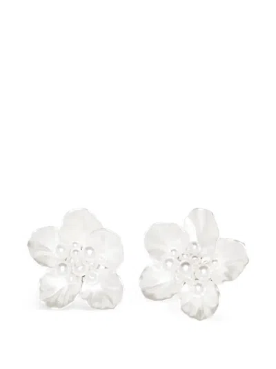 Self-portrait Pearl-inlaid Floral Earrings In Green