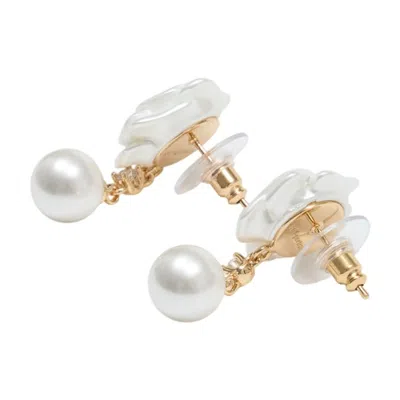 Self-portrait Pearl Flower Earrings In White