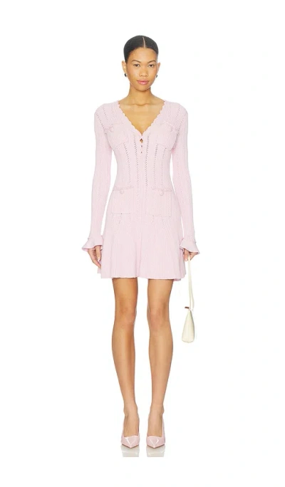 Self-portrait Neutrals Textured Knit Flared Sleeves Mini Dress In Pink