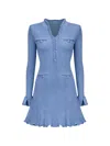 Self-portrait Self Portrait Mini Ribbed Knit Short Dress With Pearl Embellishments In Blue