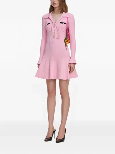Self-portrait Pearl-button Bow-detail Mini Dress In Pink