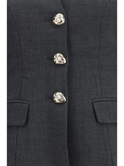 Self-portrait Pearl-embellished Collarless Blazer In Gray