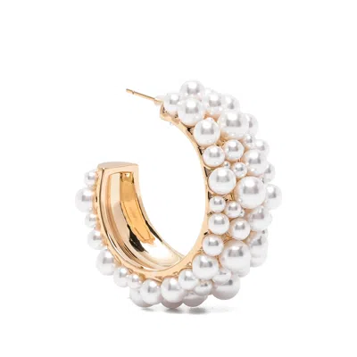 Self-portrait Pearl-embellished Hoop Earrings In White