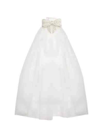 Self-portrait Pearl-embellished Tulle Veil In Metallic