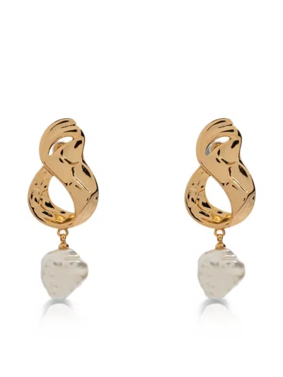 Self-portrait Pearl-pendant Hammered-effect Drop Earrings In Multi