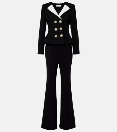 Self-portrait Peplum Crêpe Flared Jumpsuit In Black