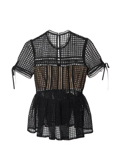 Pre-owned Self-portrait Perforated Top In Black
