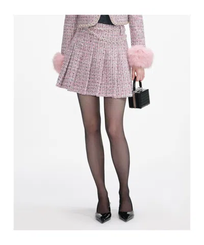 Self-portrait Pink Boucle Crystal Belt Mini Skirt