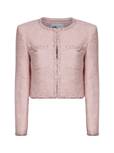 Self-portrait Pink Bouclé Jacket With Braided Trimmings