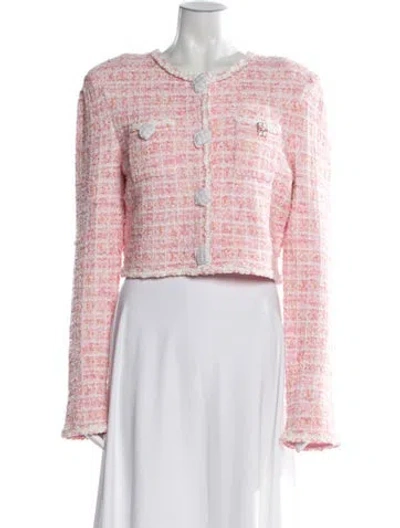 Pre-owned Self-portrait Pink Check Knit Cardigan Tweed Pattern Jacket