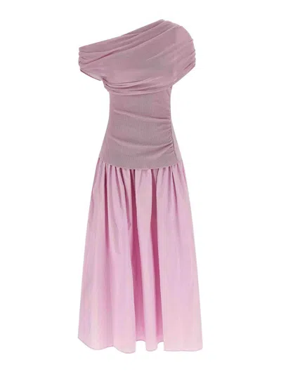 Self-portrait Pink Cotton Draped Knit Midi Dress