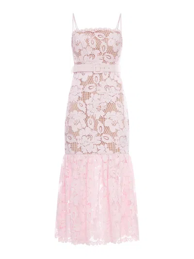 Self-portrait Pink Crochet Lace Midi Dress In Multi