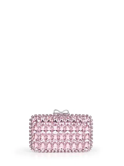 Self-portrait Pink Crystal Clutch Bag With Strap