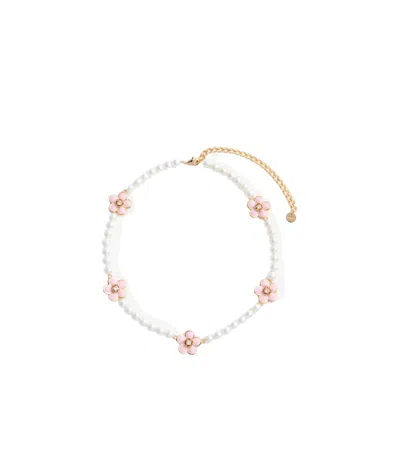 Self-portrait Pink Enamel Flower Pearl Choker In Multi