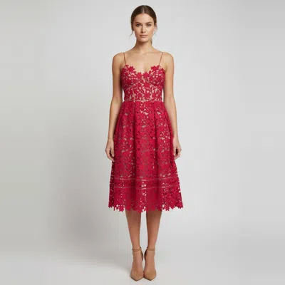 Pre-owned Self-portrait Pink Floral Guipure Lace Strappy Midi Dress S In Red
