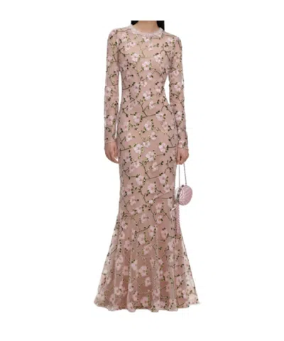 Self-portrait Pink Floral Sequin Maxi Dress In Neutral