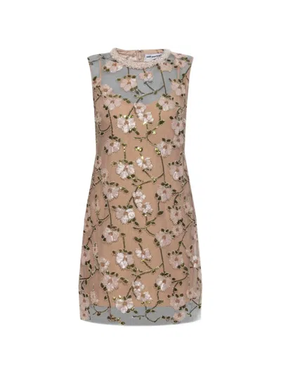 Self-portrait Pink Floral Sequin-embellished Mini Dress In Multi