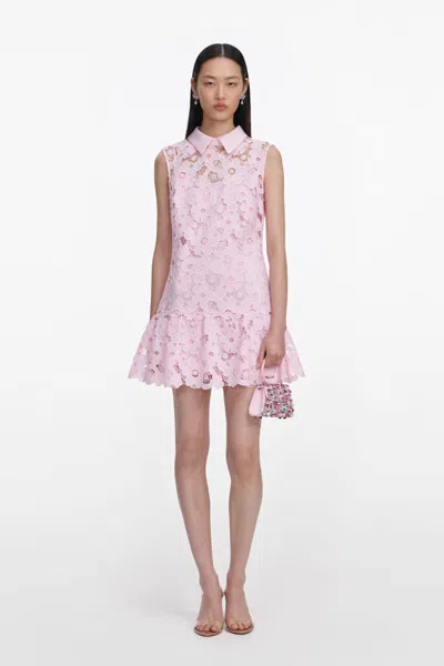 Self-portrait Pink Lace Collared Mini Dress In Multi