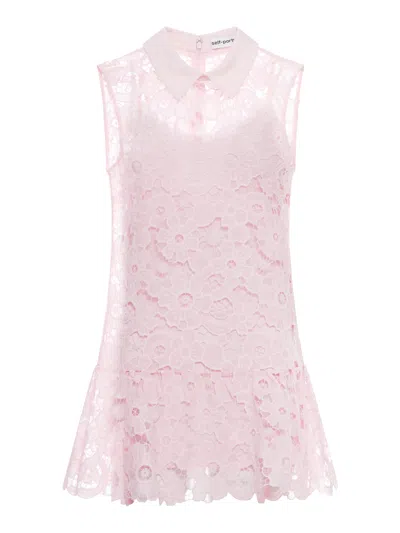 Self-portrait Pink Lace Collared Mini Dress In Multi