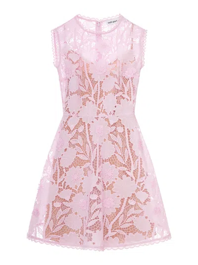 Self-portrait Womens Pink Embroidered Floral Lace Mini Dress