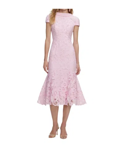Self-portrait Pink Lace Scoop Back Midi Dress In Metallic