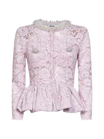 Self-portrait Pink Lace Top With Peplum Hem