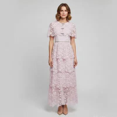 Pre-owned Self-portrait Pink Magnolia Lace Maxi Dress S