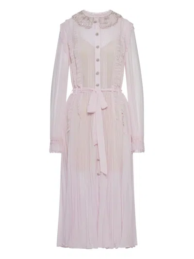 Self-portrait Pink Midi Dress With Glitter Details And Neck