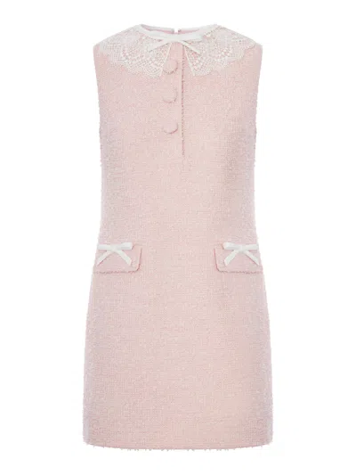 Self-portrait Pink Mini Dress With Boucle Lace Collar