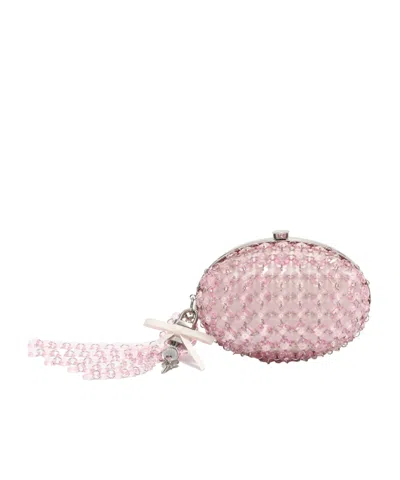 Self-portrait Pink Oval Crystal Chain Clutch Bag