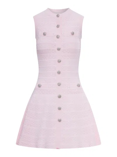 Self-portrait Pink Pointelle Diamond Knit Mini Dress In Multi