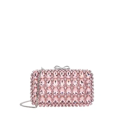 Self-portrait Pink Satin Crystal Clutch Bag Pink Clutch Bag With Crystals On The Front In Satin For