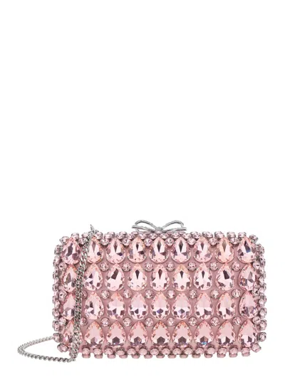 Self-portrait Pink Satin Crystal Clutch Bag Pink Clutch Bag With Crystals On The Front In Satin For Women