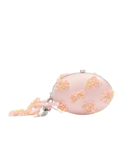 Self-portrait Pink Satin Floral Beaded Oval Clutch In Purple