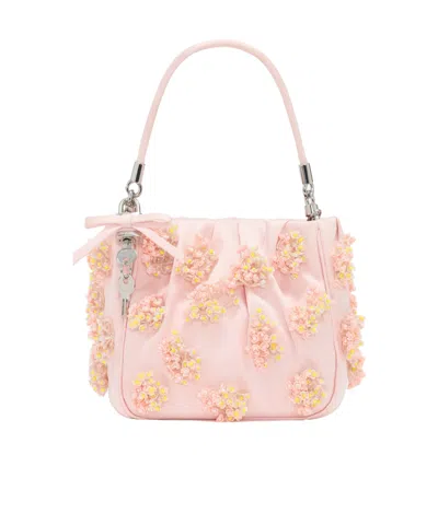 Self-portrait Pink Satin Floral Beaded Tote Bag