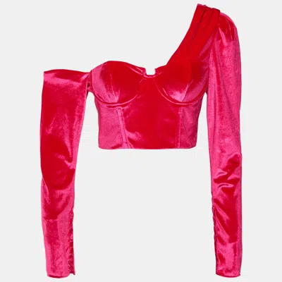 Pre-owned Self-portrait Pink Velvet One Shoulder Crop Top M