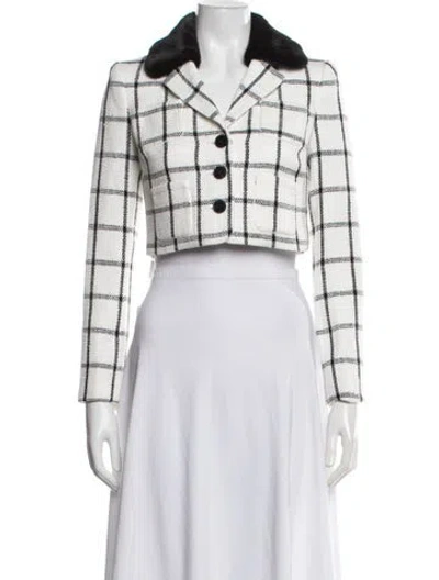 Pre-owned Self-portrait Plaid Print Blazer In White