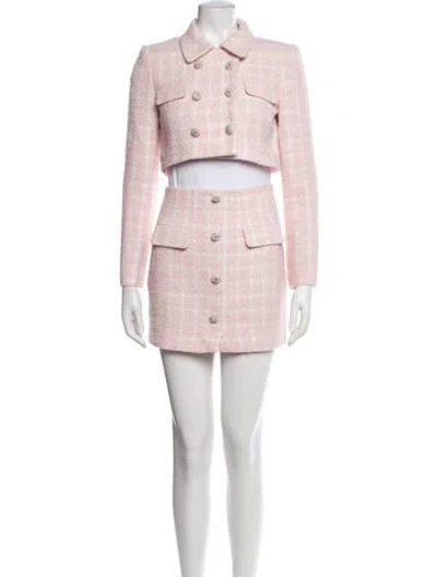 Pre-owned Self-portrait Plaid Print Crystal Embellishments Skirt Suit In Pink