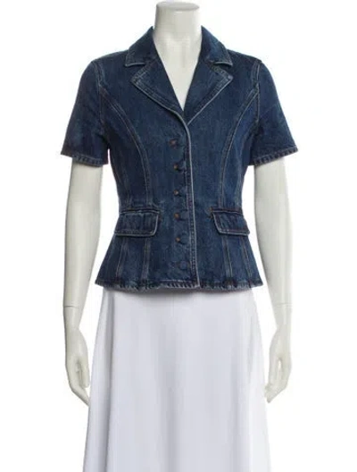 Pre-owned Self-portrait Plaid Print Denim Jacket In Blue