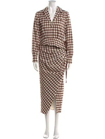 Pre-owned Self-portrait Plaid Print Long Dress In Brown
